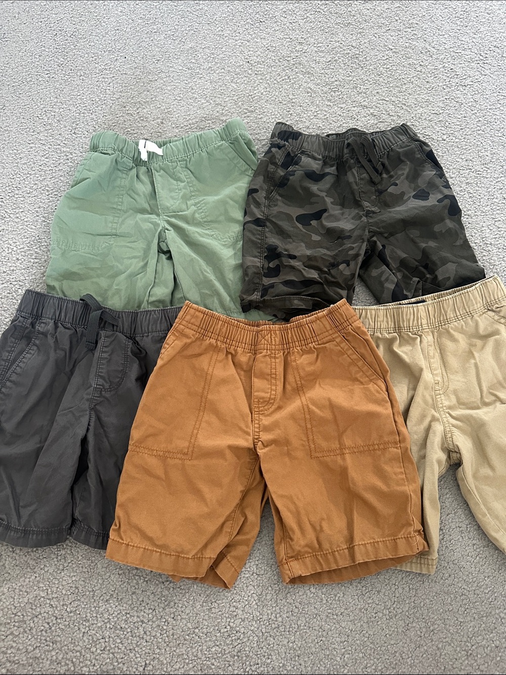 Kids Elastic-Waist Cargo Shorts - Brown, Green, Camo, Khaki, Gray